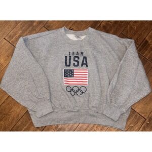 Team USA‎ Womens Gray Drop Shoulder Graphic Heritage Pullover Sweatshirt Size XL